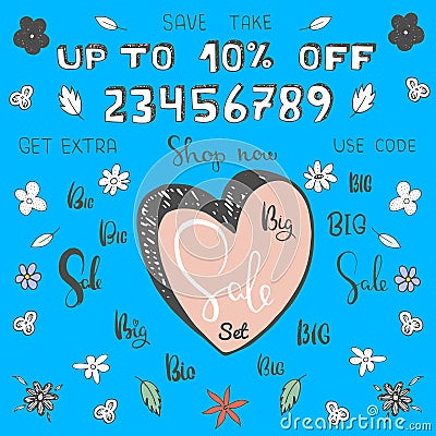 Cartoon Big Sale set. Make your own sale banner. Vector Illustration