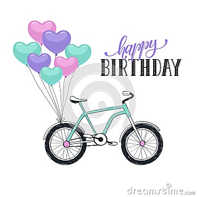 Cartoon bike with balloons Vector Illustration