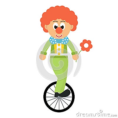 Cartoon bike and clown with flower Vector Illustration