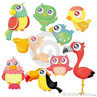 Cartoon bird icon set Vector Illustration