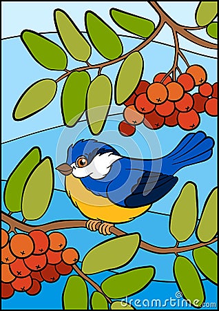 Cartoon birds for kids. Little cute titmouse. Vector Illustration