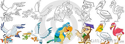 Cartoon birds set Vector Illustration