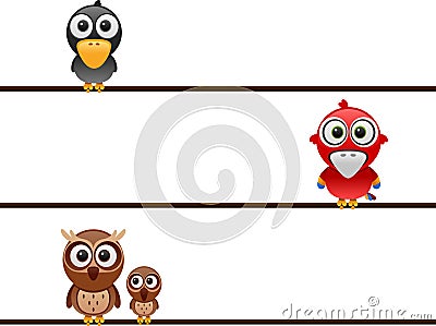 Cartoon birds on wire Vector Illustration