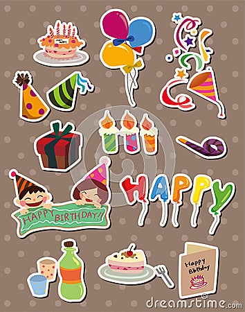 Cartoon birthday stickers Vector Illustration