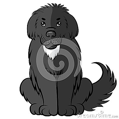 Cartoon black big furry dog Vector Illustration