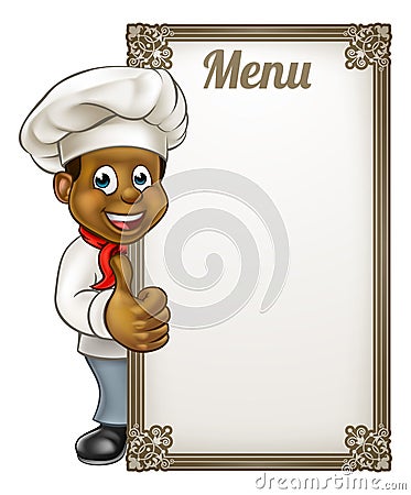 Cartoon Black Chef Menu Vector Illustration