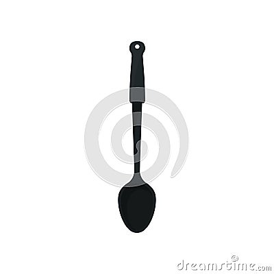 Cartoon black cook spoon on white background. Vector Illustration