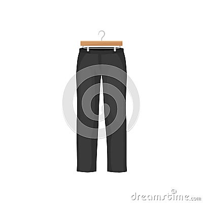 Cartoon black pants on clothes hanger. Fashion concept. Vector Illustration