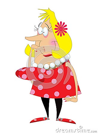 Cartoon of a blonde woman wearing a spotted dress Stock Photo