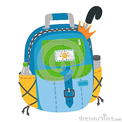 Cartoon blue backpack, vector illustration Vector Illustration