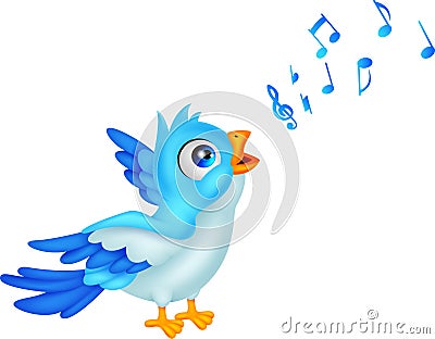 Cartoon Blue Bird Sing Vector Illustration