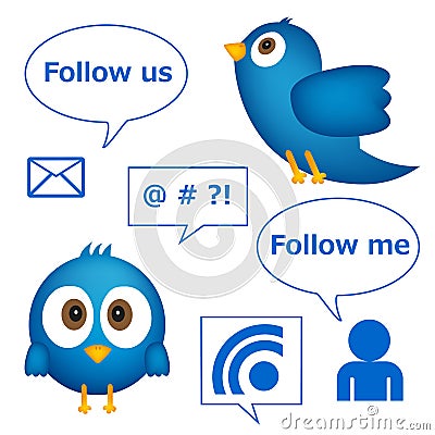 Cartoon of blue bird with social media graphics Vector Illustration