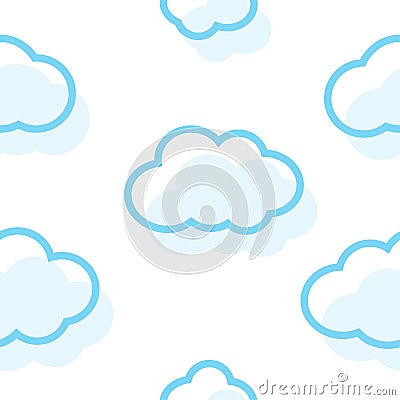 Cartoon blue cloud thin line seamless pattern with white background Vector Illustration