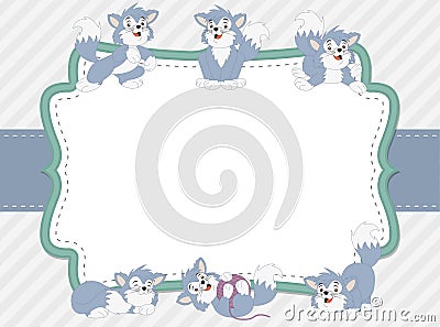 Cartoon blue kitten. Cute playful cat. Vector Illustration