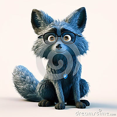 cartoon blue sitting fox black glasse, Generative AI Stock Photo