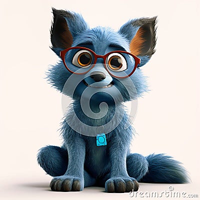 cartoon blue sitting fox black glasse, Generative AI Stock Photo