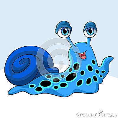 Cartoon blue snail isolated on white background Vector Illustration
