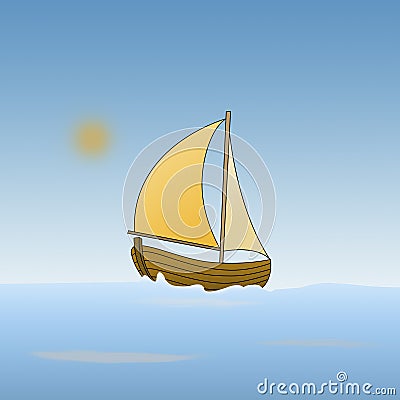 Cartoon of a boat in the sea Stock Photo