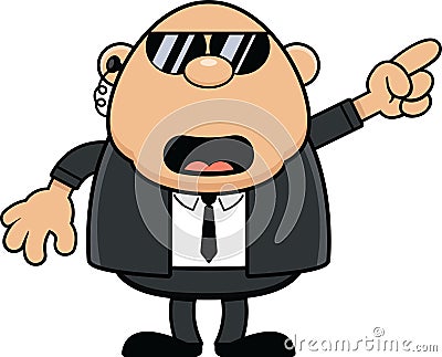 Cartoon Bodyguard Talking Pointing Vector Illustration