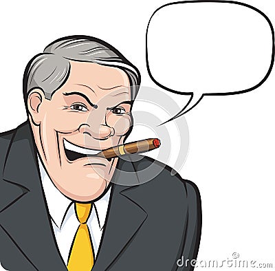 Cartoon boss smoking cigar with speech bubble Vector Illustration