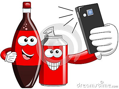 Cartoon Bottle and Can taking selfie Vector Illustration