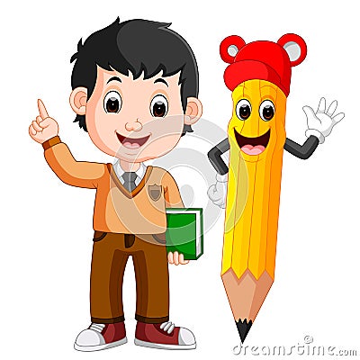 Cartoon boy with a big pencil Vector Illustration