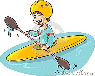 Cartoon boy with a canoe. Vector Illustration