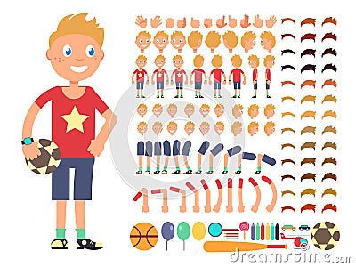 Cartoon boy character. Vector creation constructor with different emotions and body parts Vector Illustration