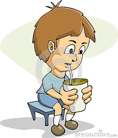 Cartoon Boy Drinking Vector Illustration