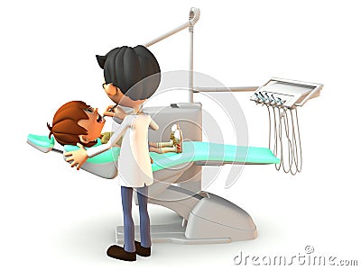 Cartoon boy getting a dental exam. Stock Photo