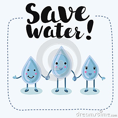 Cartoon boy girl love water, Save the water, save the world Vector Illustration