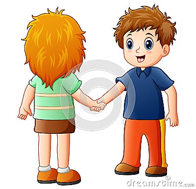 Cartoon boy and girl shaking hands Vector Illustration