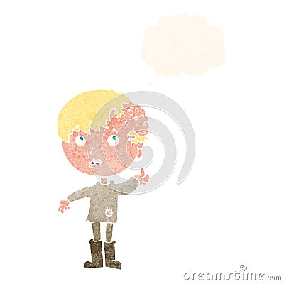 cartoon boy with growth on head with thought bubble Stock Photo