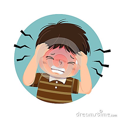 Cartoon boy having headache. Health Problems concept Vector Illustration