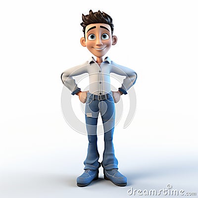 Cartoon Boy In Jeans: Expertly Detailed 3d Render Stock Photo