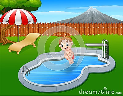 Cartoon boy jumping in swimming pool Vector Illustration