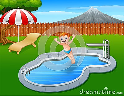 Cartoon boy jumping in swimming pool Vector Illustration