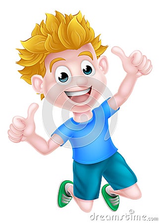 Cartoon Boy Jumping Thumbs Up Vector Illustration