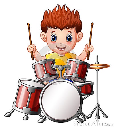 Cartoon boy playing a drums Vector Illustration