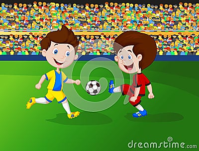 Cartoon boy playing football Vector Illustration