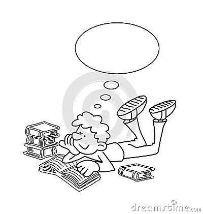 Cartoon Boy Reading Vector Illustration