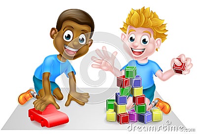 Cartoon Boys Playing Vector Illustration