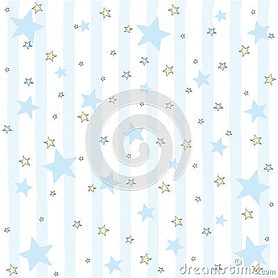 Cartoon boys seamless pattern with blue stars. Vector Illustration