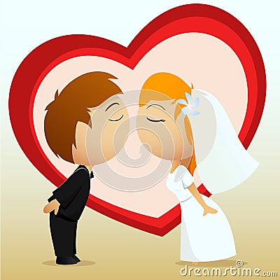 Cartoon bride and groom kiss Vector Illustration