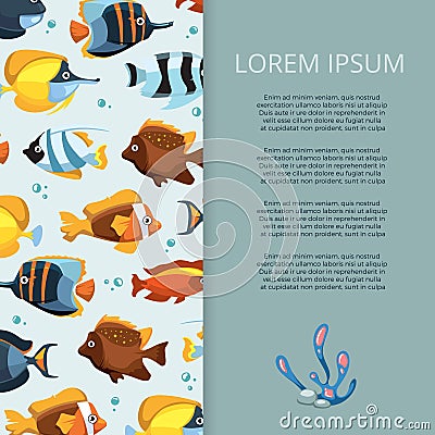 Cartoon bright aquarium fish banner design Vector Illustration