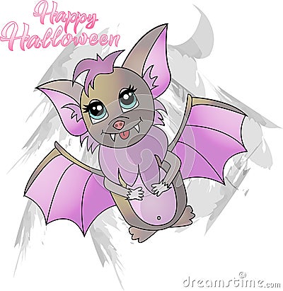 Cartoon bright illustration cute bat for halloween Vector Illustration