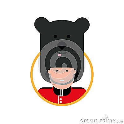 Cartoon British soldier in a bear hat. Vector Illustration