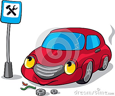 Cartoon Broken Car Vector Illustration