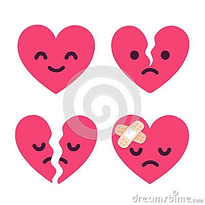 Cartoon broken heart set Vector Illustration