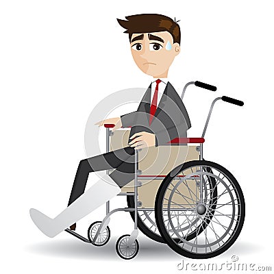 Cartoon broken leg businessman sitting on wheelchair Vector Illustration